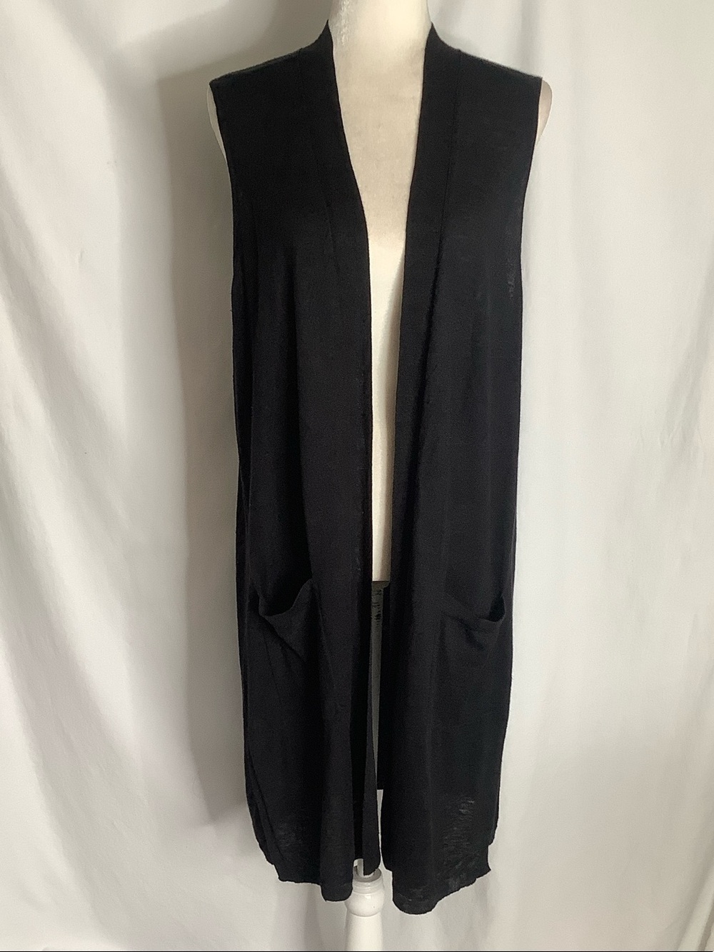 J. Jill Black Sleeveless Long Knit Vest Cardigan Size XL Linen Viscose Rayon
